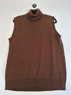 Joseph A Metallic Brown Sleeveless Turtleneck Sweater Size XL